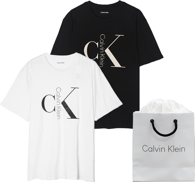 캘빈클라인 남여공용 기념일 선물용 프론트 빅 로고 디자인 반팔티 (쇼핑백 포함 상품)