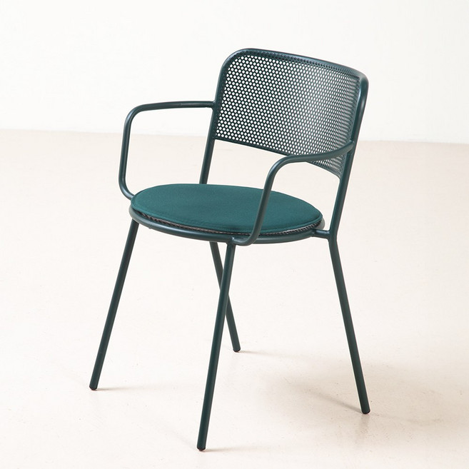 글래드 야외용 철제 카페 테라스 야외 의자, 1개, 다크그린 (암체어)