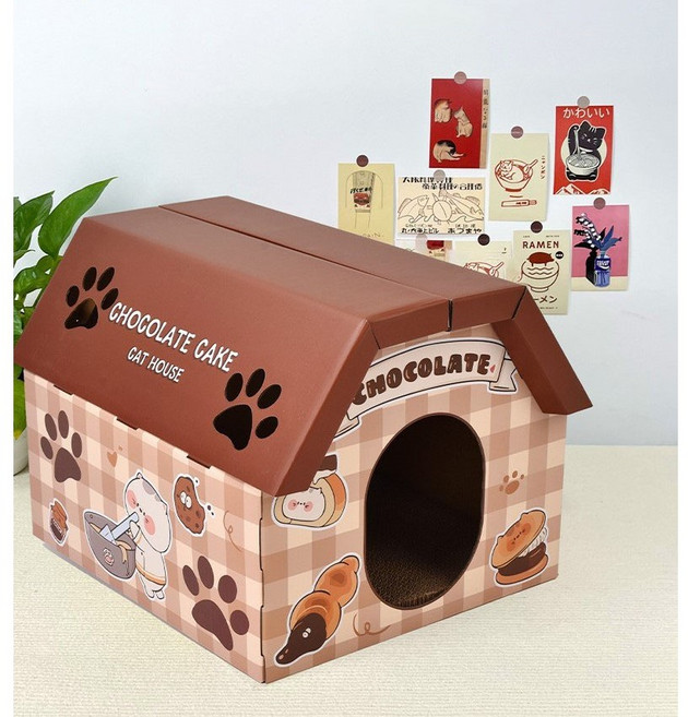 고양이 골판지 스크래쳐 숨숨집 박스 하우스, 1개, 초콜릿케이크 하우스
