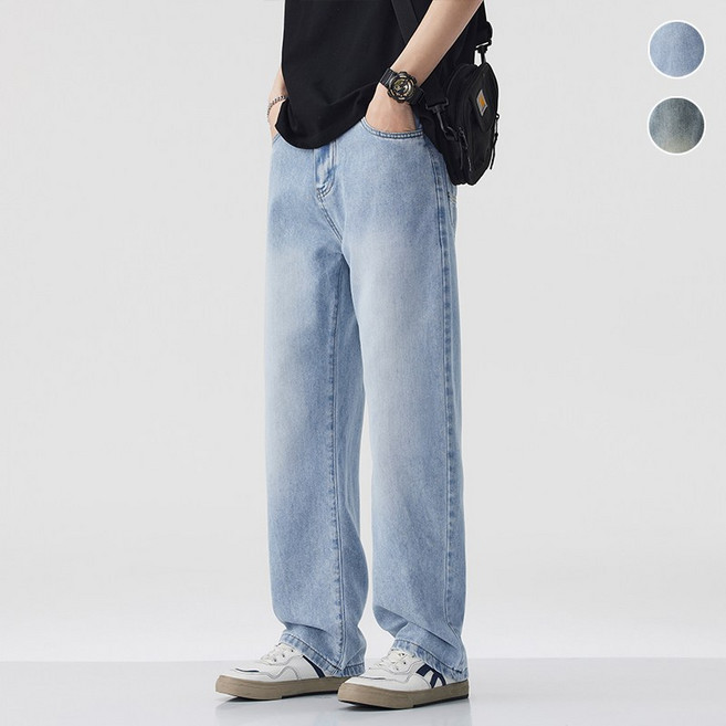 wassup 남자청바지 여름 얇은 텐셀 청바지 와이드 통바지 빅 사이즈 남자 바지