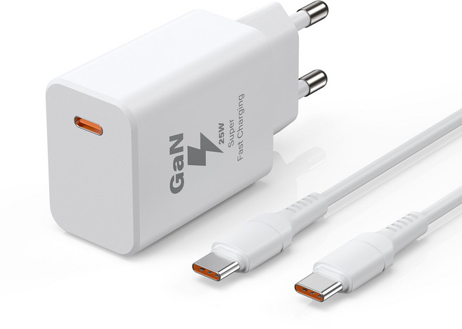 YEXXI c타입 초고속 충전기 25W GaN PD PPS QC3.0 어댑터 + C TO C 1.5M 25W 케이블 세트, 1개, 화이트