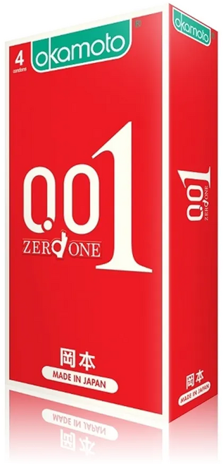 岡本001 岡本0.01 日本首創保險套 隱密包裝, 1個, 4個裝