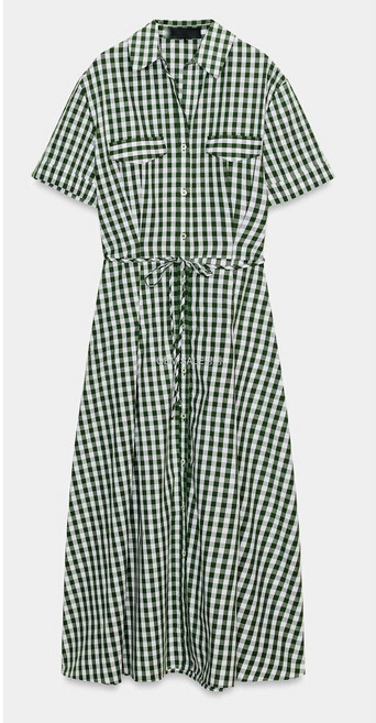 자라 ZW 컬렉션 깅엄 체크 셔츠 원피스 2507041