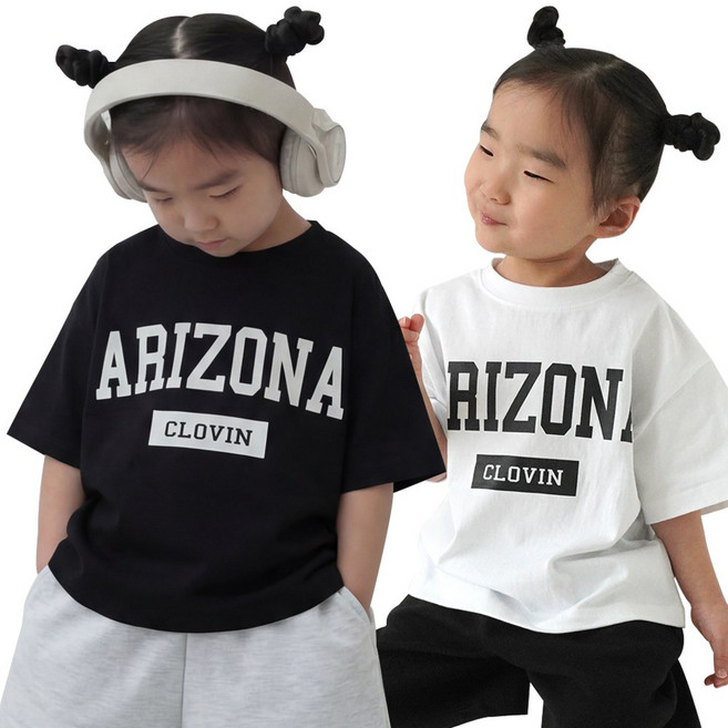[100/110/120/130] 클로빈 키즈 오버핏 아리조나 반팔티 여아 남아 아동복 상의 여름 면 티셔츠 레터링 반팔 옷
