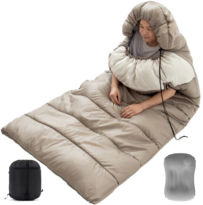 엠티링크 캠핑 침낭 폭 100cm 팔 나온 침낭 1인용 빅사이즈 사계절용 슬리핑백 이불 차박 용품, 1개, 베이지 1.5kg
