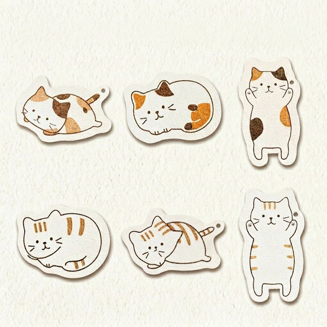 천연펄프 수세미 셀룰로오스 압축 스폰지 고양이캐릭터 6종, 1개, 6개입