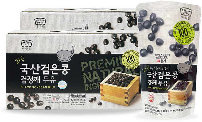 [본사직영] 아름뜰 맷돌로 갈아 만든 검은콩 검정깨 두유 180ml 40팩 ( 안정제 유화제 거품제거제 합성향료 무첨가), 40개