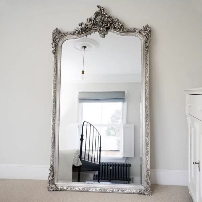 빈티지 엔틱전신거울 대형거울 벽걸이 겸용 프렌치 금장 침실 전신거울 현관 엔틱 화장 미러, 80x160cm 앤티크실버
