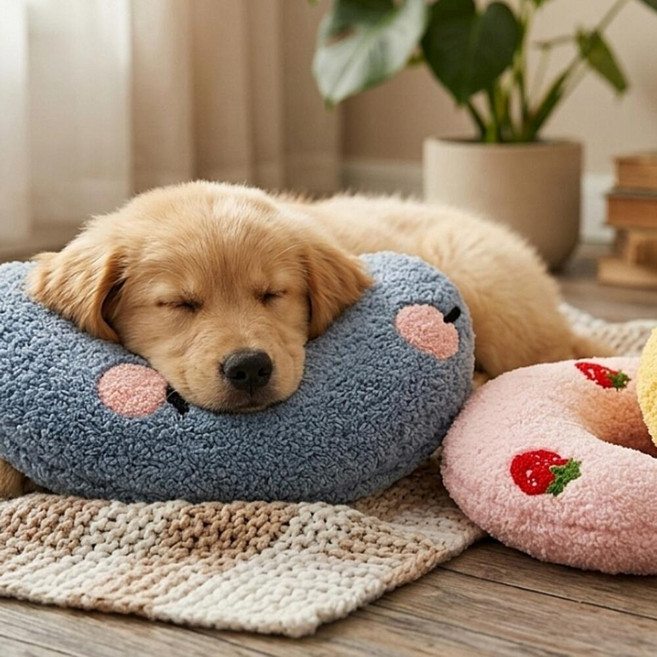 강아지 턱베개 반려견 고양이 강아지 반달 베개, 핑크