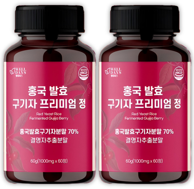 웰데이즈 홍국 발효 구기자 정 1000mg, 2개, 60정