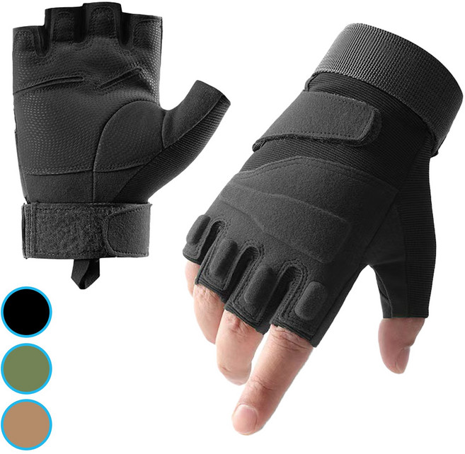 JHD PICK 군용 장갑 반장갑 작업 바이크 오토바이 스쿠터 등산 레저 캠핑 낚시 택배 배달 라이딩, 블랙 (Black)