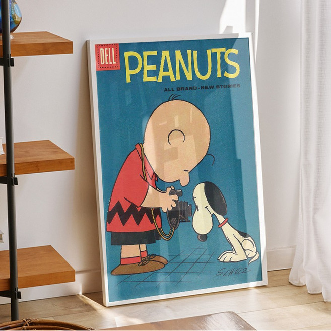 스누피 그림 포스터 snoopy 빈티지 일러스트 액자 카페 감성 아기방 인테리어 소품 37, A2 사이즈(420x594mm), A2 포스터 + 블랙 액자 결합