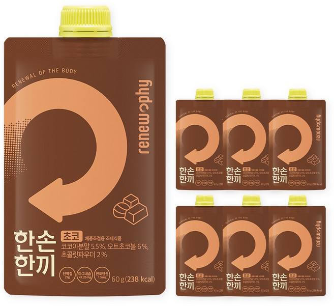 한손한끼 단백질 쉐이크 파우치 프로틴 식사대용, 초코맛, 7개, 60g