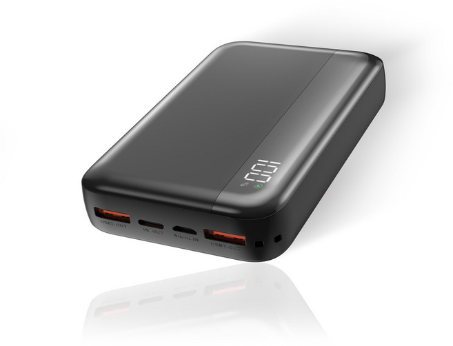 PIUJJA 멀티단자 대용량 보조배터리 20000mAh C타입 고속충전 휴대용 미니 슬림 스마트폰 파워탱크, 블랙