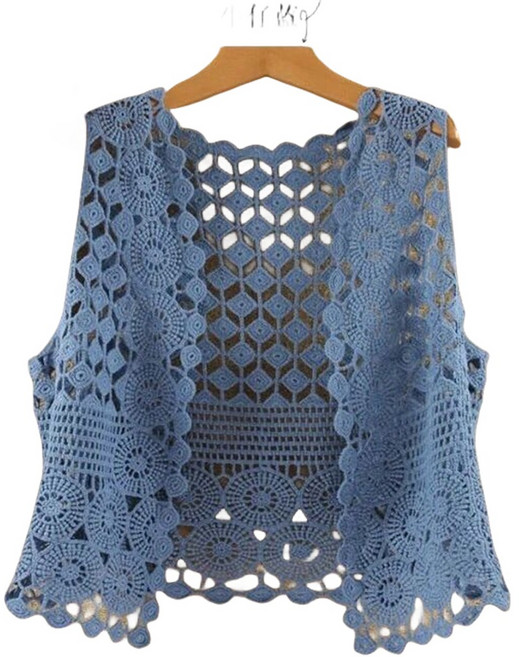 ROYALBELLE 여성 여름 에스닉 에쉬 조끼 펀칭 레이스 베스트 레트로 민소매 가디건 상의 H040211 AN