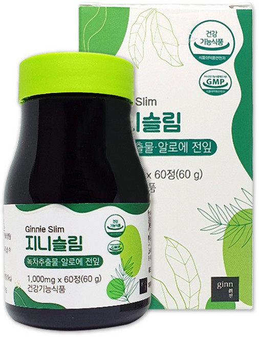 지니슬림 녹차카테킨 다이어트 보조제 60정 1개월분 변비 배변활동 개선 알로에 전잎, 60g, 1개