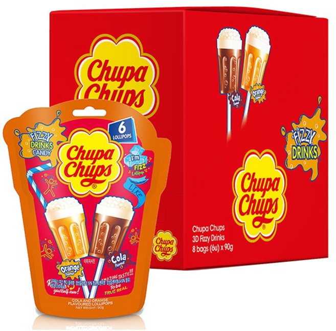 츄파춥스 막대사탕 피즈 캔디 90g, 3개