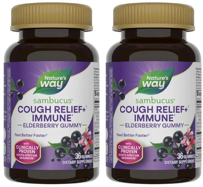 Nature's Way Sambucus Relief 네이처스웨이 삼부커스 릴리프 이뮨 엘더베리 구미, 2개, 36정 - 쿠팡