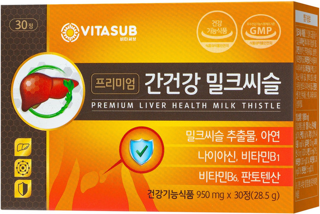[VITASUB] 비타써브 프리미엄 간건강 밀크씨슬 950mg x 30정(28.5g), 1개