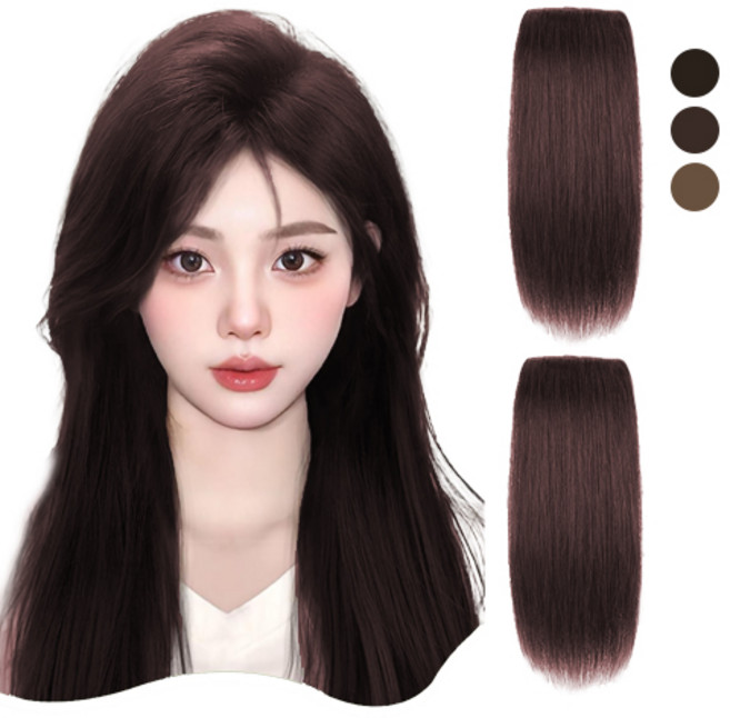 G-Stuff 정수리 볼륨 옆머리 헤어피스 여성 인모 가발, 2개, 다크브라운 25cm