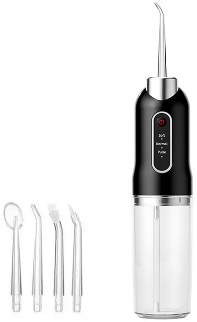 AOSS 방수 휴대용 무선 구강세정기+전용팁4종 세트, 블랙