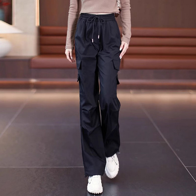 FANSYLI 여성 등산 바지 하이웨스트 빈티지 카고 스트레이트 팬츠 빅사이즈 심플 캐주얼 트레이닝 바지 데일리 슬랙스 트레킹 등산 바지 XR2512D27