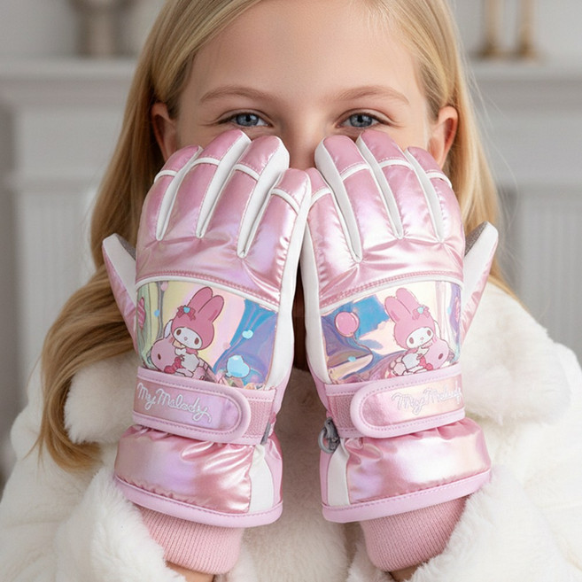 산리오 마이멜로디 아동스키장갑 어린이 초등 키즈 방한 눈썰매 스노우보드 생활방수 겨울 패딩 두꺼운 따뜻한 겨울용 손가락 장갑 조카 크리스마스 선물