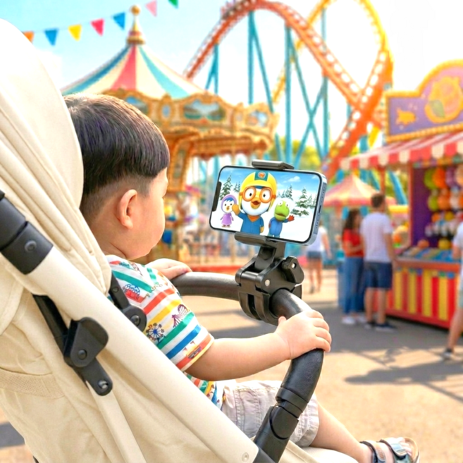 유모차 휴대폰 거치대 집게형 360도 회전, 1개, 블랙