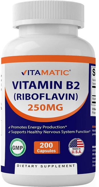 비타민 B2 리보플라빈 250mg 고함량 200캡슐 200일 대용량 Vitamin B2, 비타민 B2(리보플라빈) 250mg 200캡슐, 1개, 200정