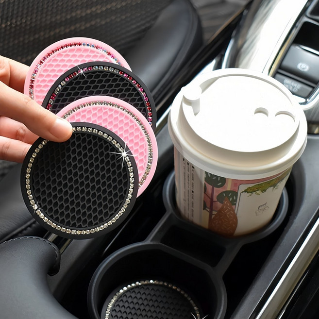 컵받침 자동차 컵받침 큐빅 장식으로 예쁘고 실용적인 컵받침 2P, Pink, 2세트