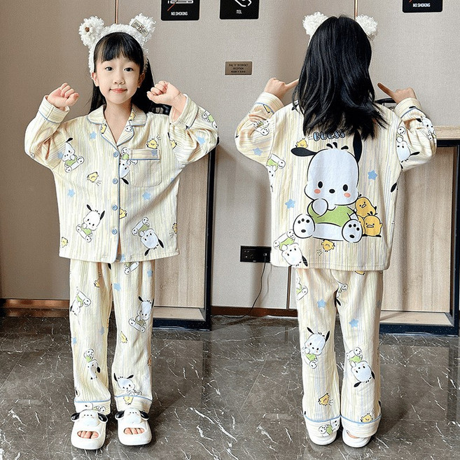 LOVEND 산리오 가을 겨울 어린이 긴팔 긴바지 홈웨어 세트 캐릭터잠옷 세트