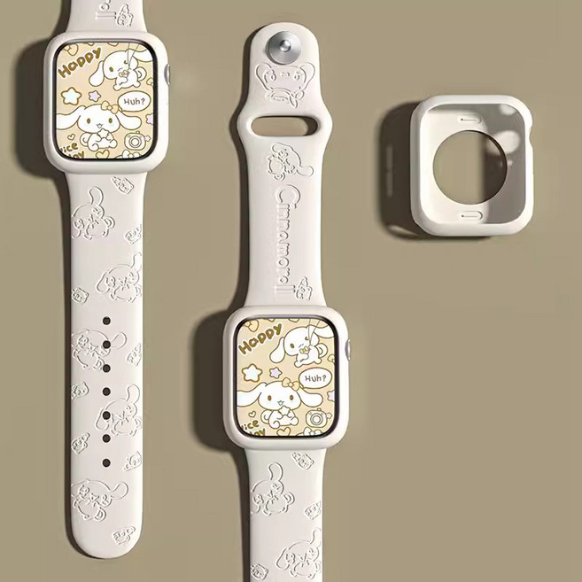 시나모롤 헬로 키티 스트랩 애플워치밴드 호환 아이폰워치 스트랩 +Integrated International Trade Co. Ltd 머리핀, 베이지 시나모롤+케이스, 1개