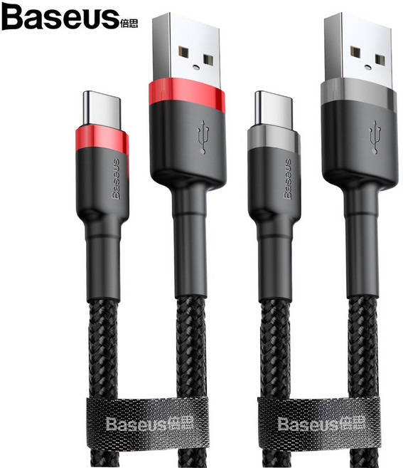 베이스어스 C타입 QC3.0 지원 2M 충전/데이타 케이블, 레드블랙, 1개