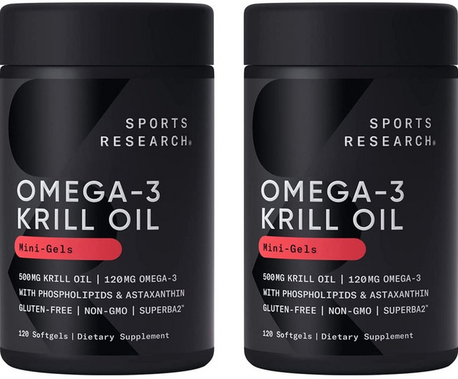 SPORTS RESEARCH 磷蝦油蝦紅素Omega-3軟膠囊 500mg, 120顆, 2罐