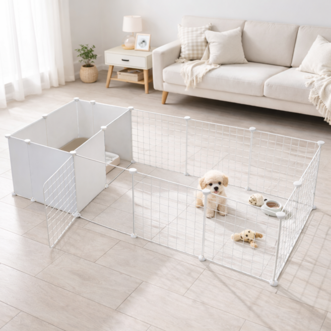 하루모음 초간편설치 강아지 울타리 펜스, 1세트, 화이트