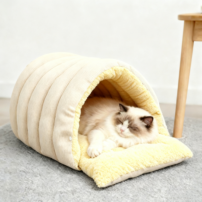 통기성 좋은 부드러운 고양이 집 사계절 겸용, 1개, 밀크티 컬러