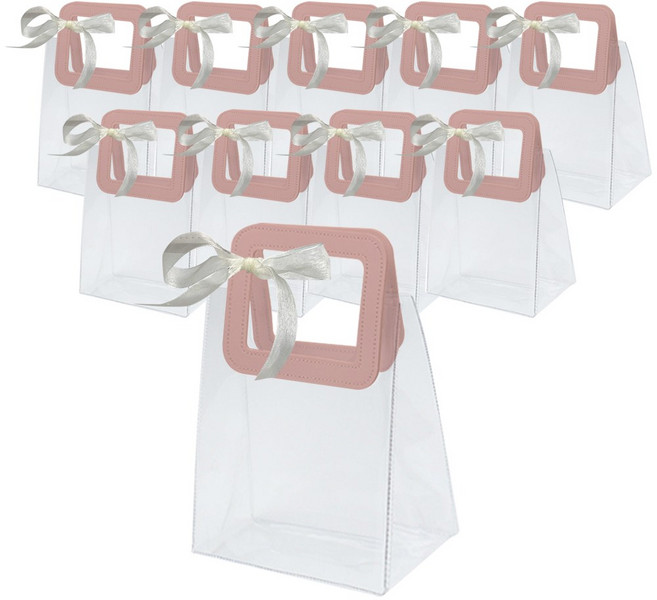 PVC 투명 쇼핑백 구디백 답례품 손잡이 가방, 핑크-소형 (V55), 10개