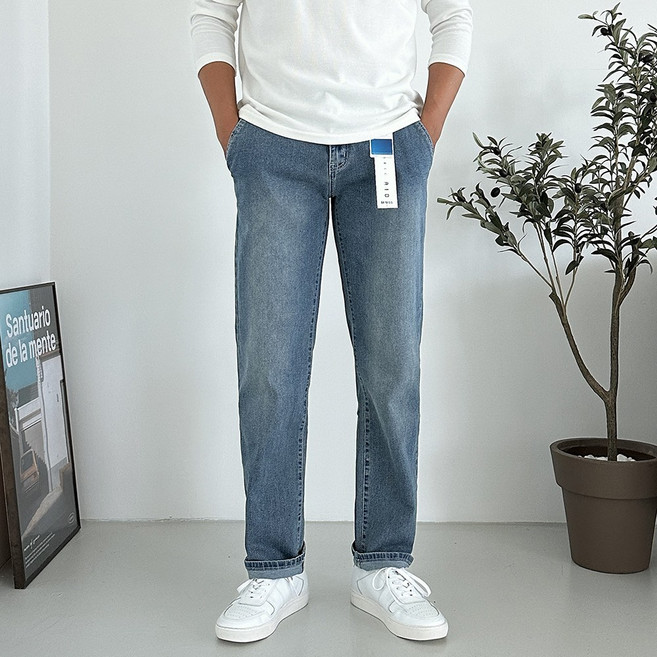 맨즈피플 빅사이즈 남자 사계절 밴딩 스판 테이퍼드 데님팬츠