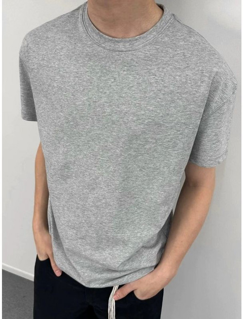 黑色boxy正肩短袖T恤 男女夏季寬鬆解構太空棉五分袖上衣, 灰色两件装,L, 灰色两件装