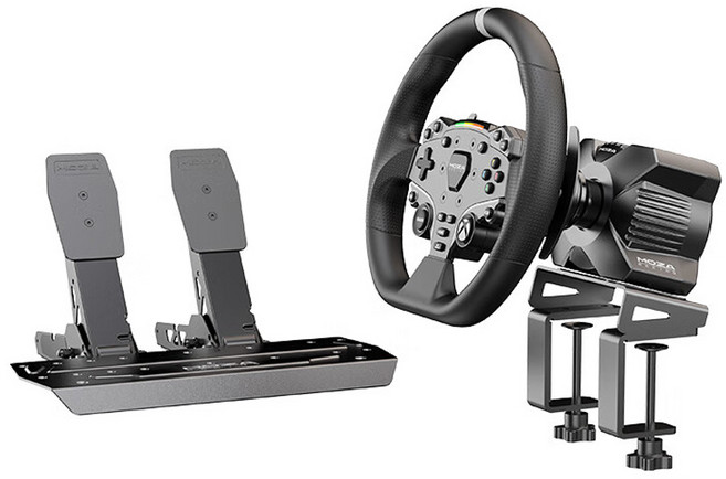 MOZA R3 스티어링 휠 + 레이싱 듀얼 페달 세트, 1세트