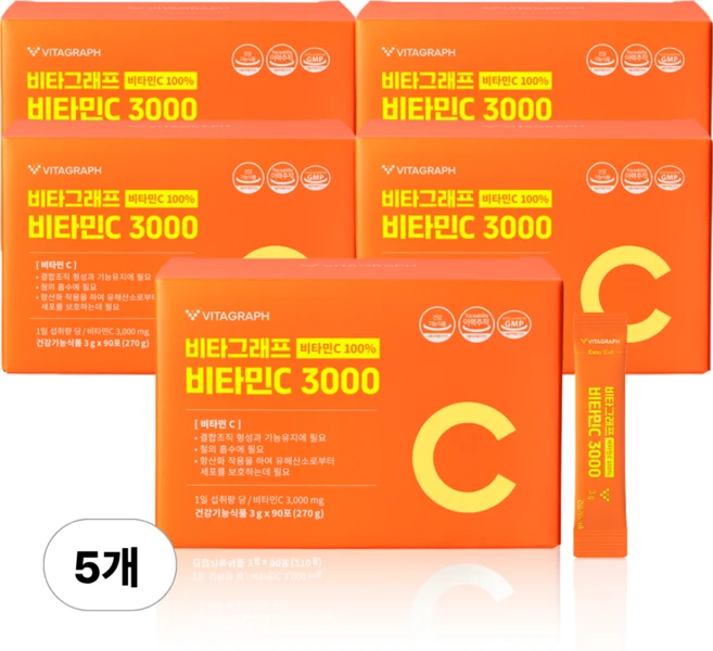 비타그래프 논지엠오 비타민C 3000, 270g, 5박스 - 쿠팡