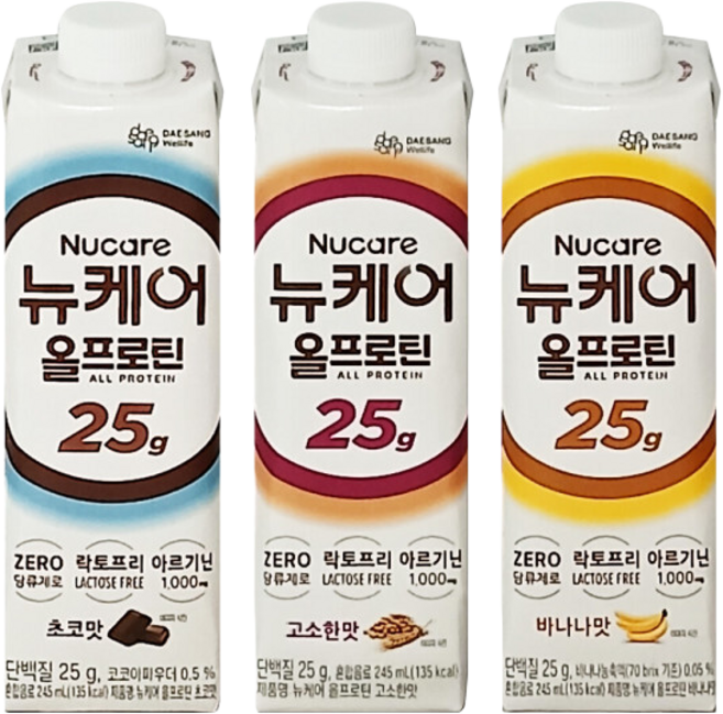 뉴케어 올프로틴 245ml (고소한맛x8개 + 바나나x8개 + 초코x8개), 24개