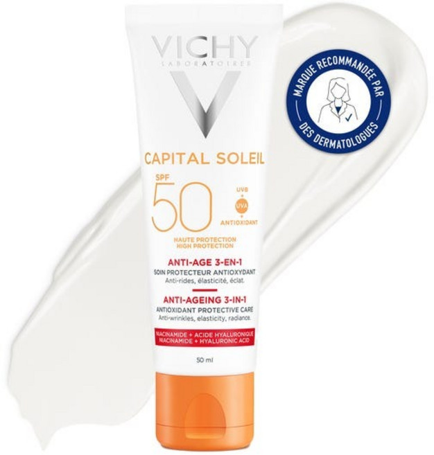 VICHY 프랑스 정품 비쉬 캐피탈 솔레일 선 프로텍션 SPF50 안티에이징 3in1 50ml, 1개