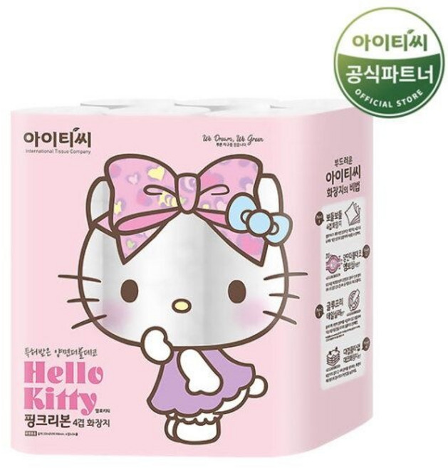 홈스웰 헬로키티 핑크리본 4겹 화장지 20M 24롤x1팩 총24롤, 홈스웰 헬로키티 핑크리본 4겹 화장지 20M 24롤x1