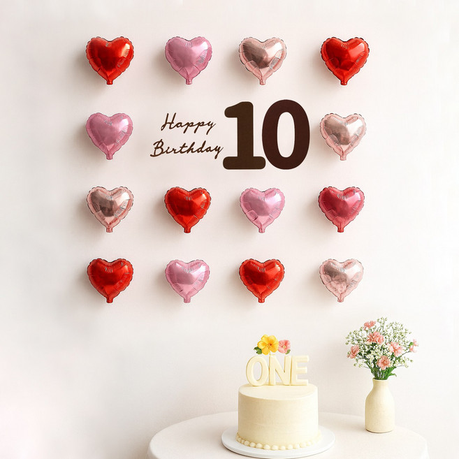 해피제이니 펠트 생일레터링 미니하트 풍선 20개 생일 파티용품 세트, 1세트, 레드 10번