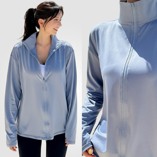 44~88반/자체제작 비키비키 제이드 집업 래쉬가드 UPF50+ 긴팔 루즈핏 하이넥 여자 여름 남자 남녀공용 상의 바캉스 스윔웨어, 소라M