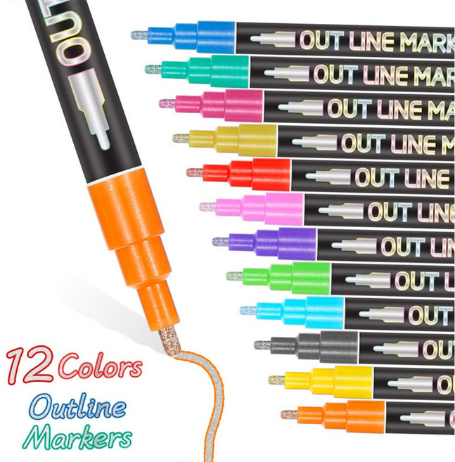 미니플 듀오 아웃라인 마카펜 세트, 1세트, 12색
