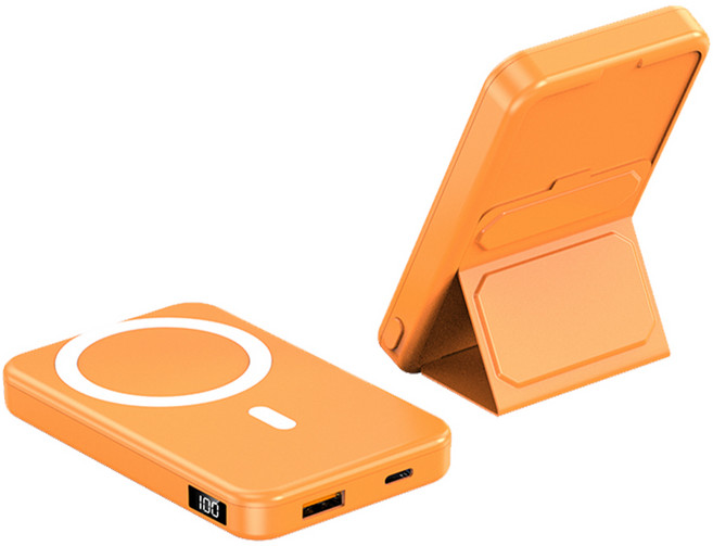 바나나랜드 맥세이프 PD 무선 고속 충전 보조 배터리 대용량 10000mAh 마그네틱 자석 스탠드 거치대 잔량표시 기내반입가능 비행기, 머스타드(A27-1)