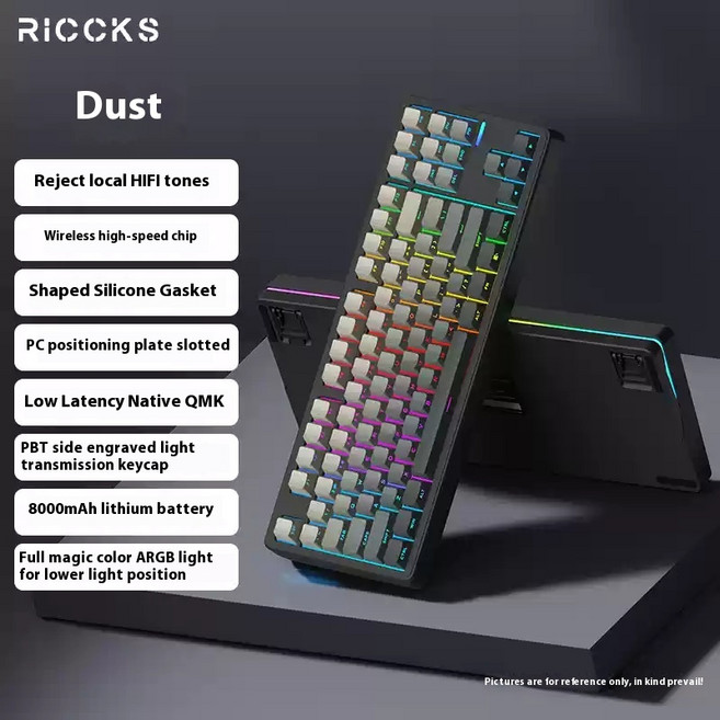 기계식 키보드Riccks RS8 무선 기계식 키보드 블루투스 트라이 모드 핫 플러그 RGB 지지대 QMK/VIA 저지연, 10 Cheese Axis Black