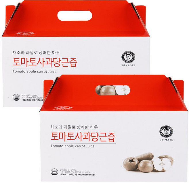 [김재식헬스푸드] 토마토 사과 당근즙 100ml 30팩 2박스, 2개
